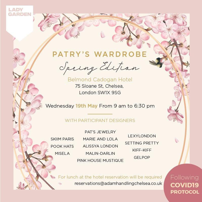 Patry's Wardrobe Spring Edition event flyer at Belmond Cadogan Hotel Chelsea with floral design.