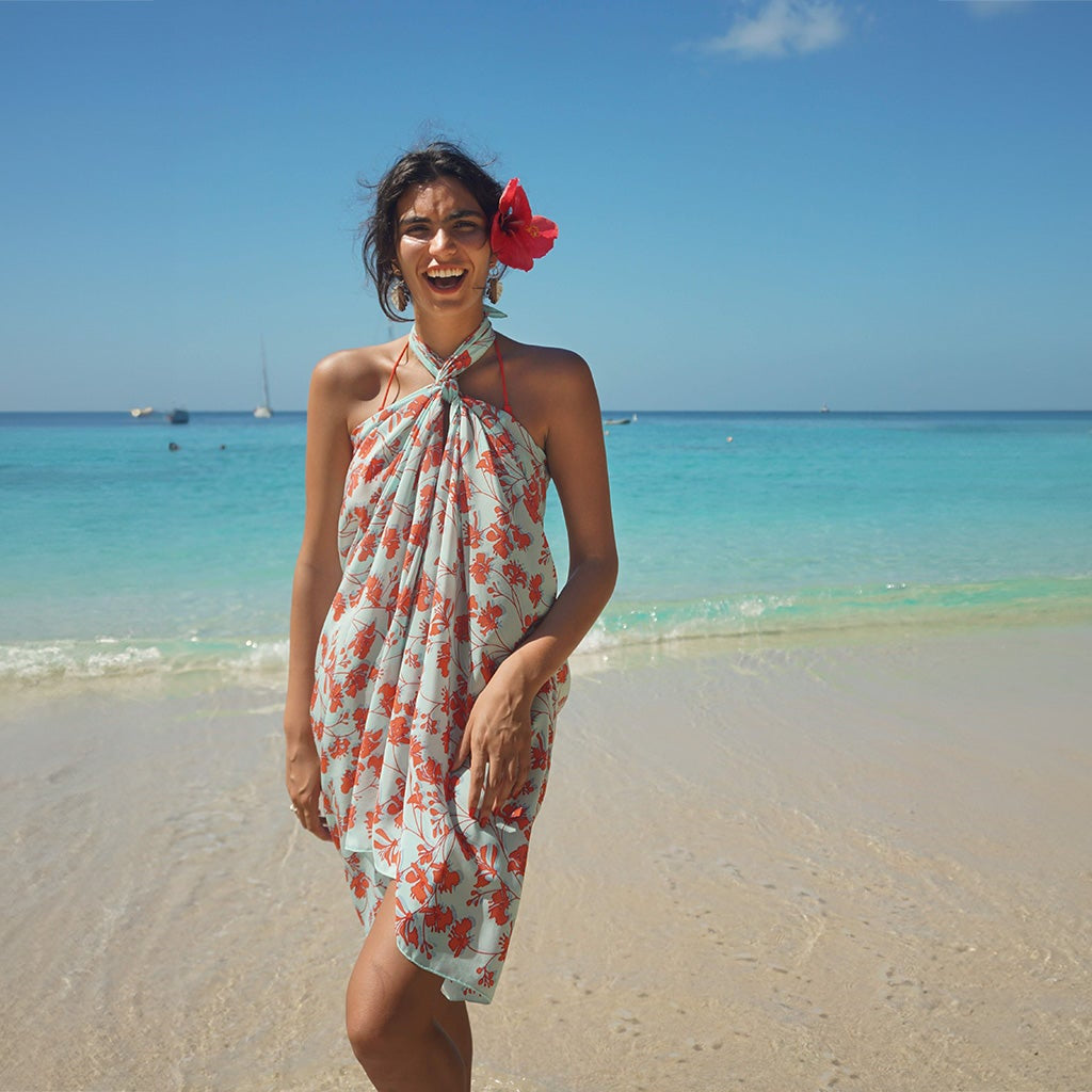 Taking up very little space in a bag, our silk crepe sarongs unfold to a generous size and can always be on hand. Whether at the beach, bar, cocktail party or on a long haul flight a Lotty B sarong will become your new best friend.