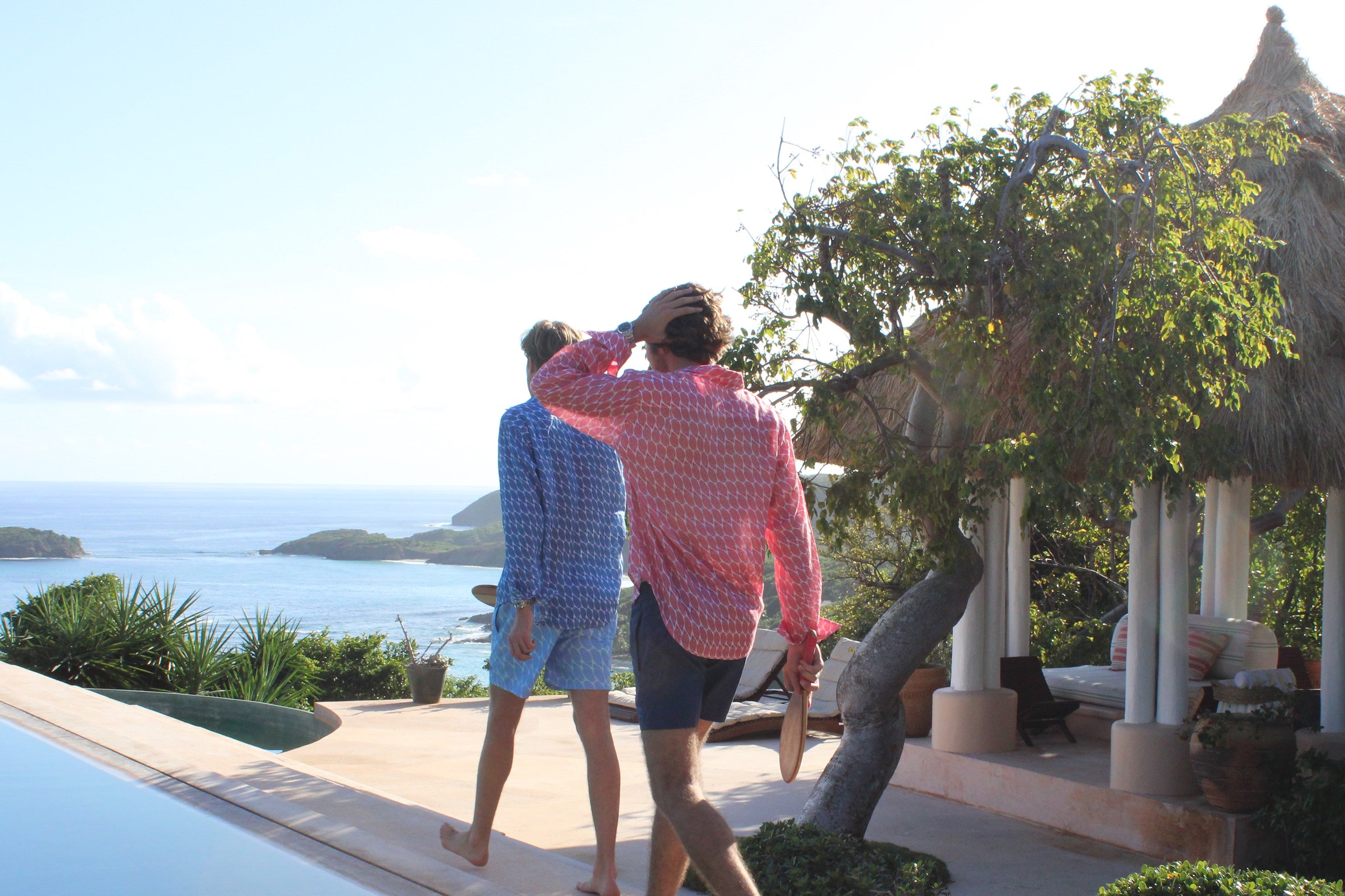 Pink House menswear collections take you from beach to bar, day to evening. Classic linen shirts, shorts & trousers, t-shirts, polos and silk evening shirts.