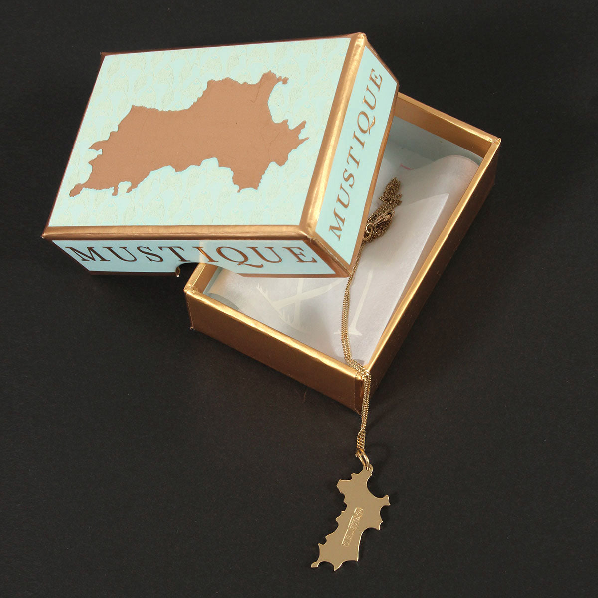18K Gold Mustique Island Pendant - Lotty B Mustique Box