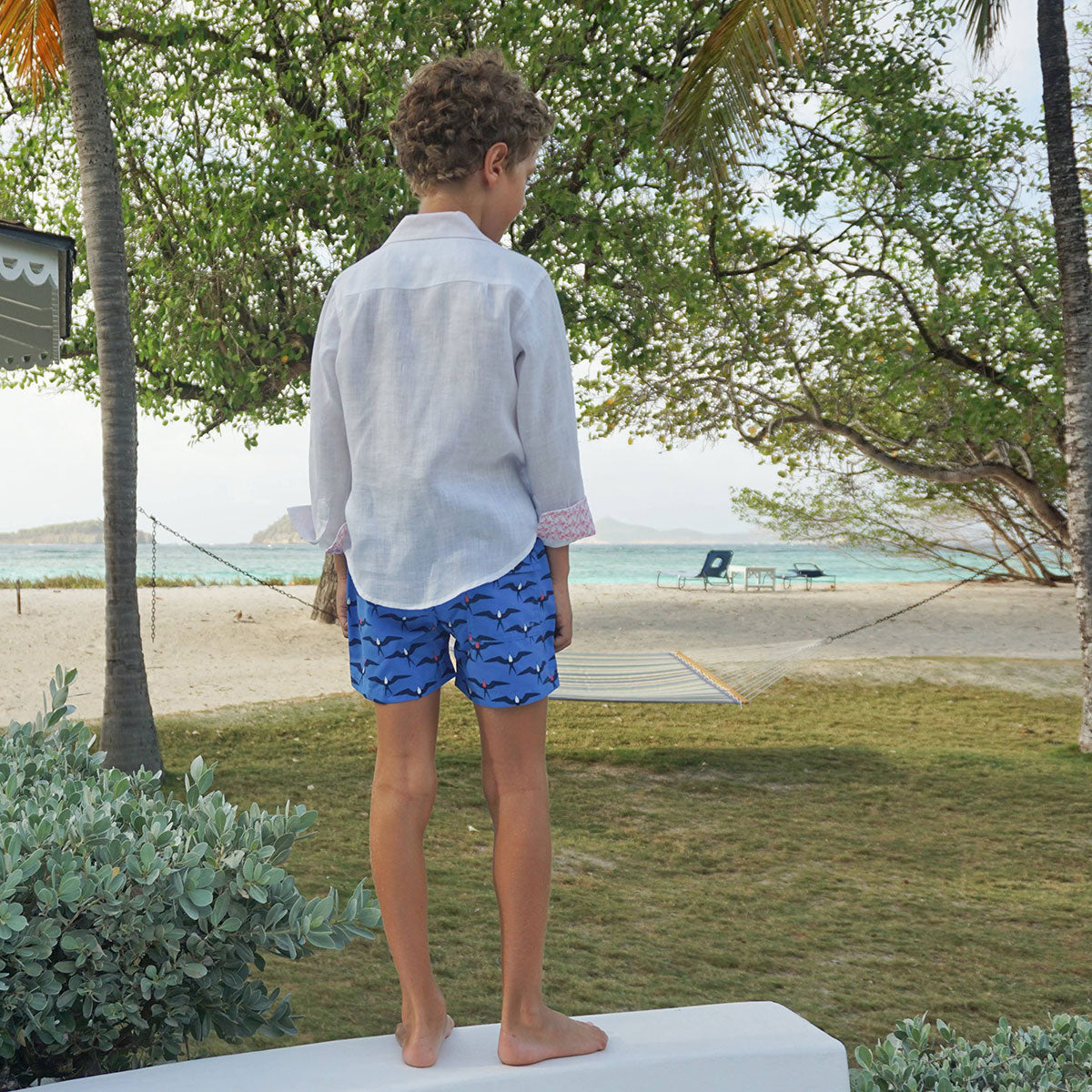 Optic white linen children's shirt perfect for a beach holiday