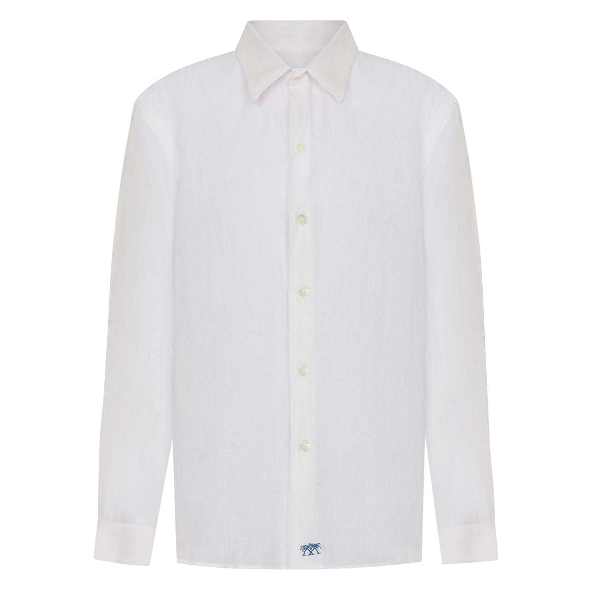 Children's long sleeved pure white linen shirt by designer Lotty B for Pink House Mustique
