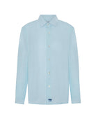 Long Sleeved Childrens Linen Shirt: PALE BLUE designer Lotty B Mustique kids beach wear