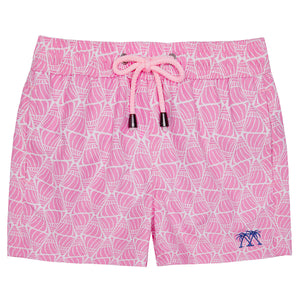 Boys recycled quick dry swim shorts in shelltop pink print