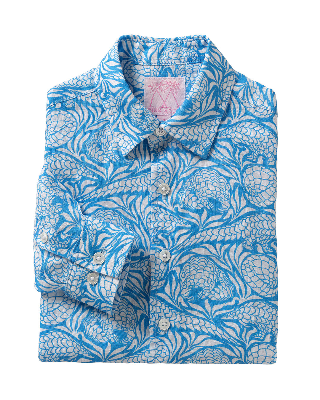 Kids linen shirt in blue Pangolin print by Pink House