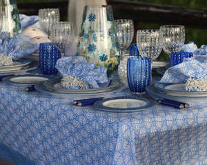 laid table set with blue theme