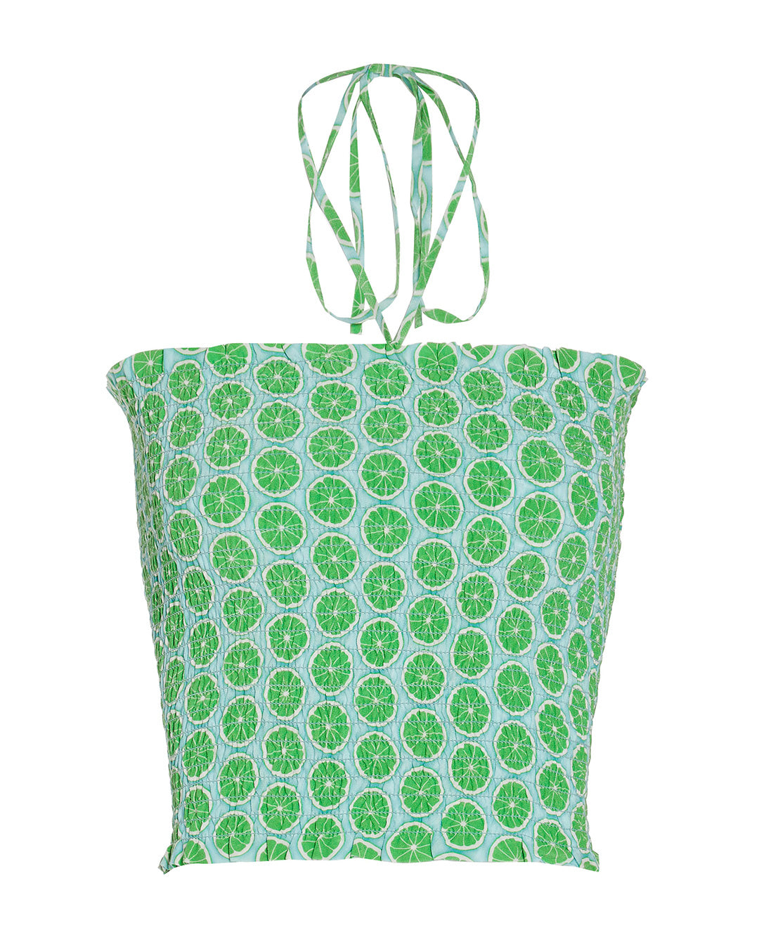 Lotty B shirred silk bandeau top in Lime Slice green