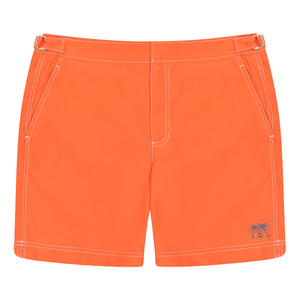 Mens plain orange tailored swim shorts designed by Lotty B for The Pink House Mustique