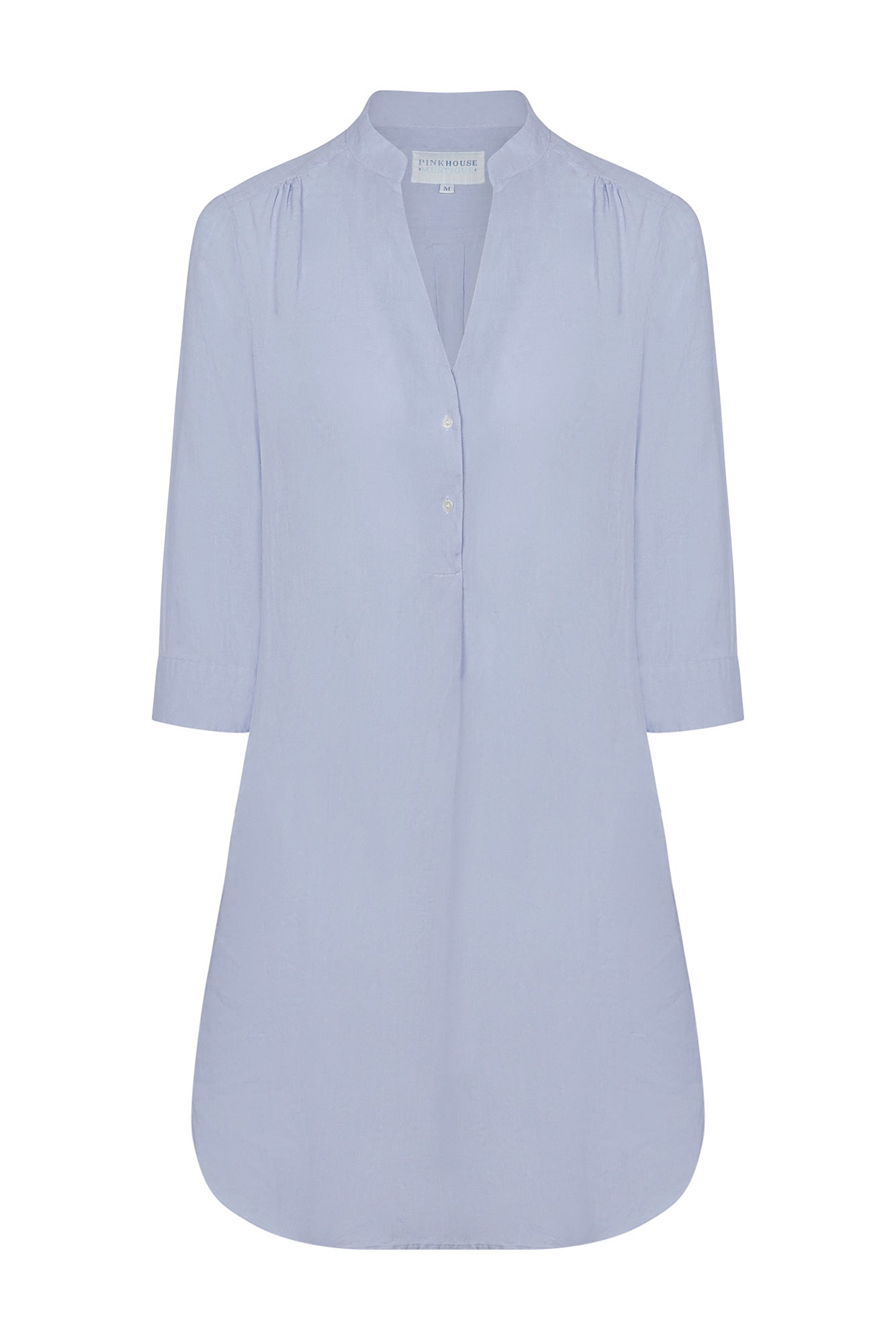 Women's Decima dress in azul blue pure linen by Lotty B Mustique resortwear