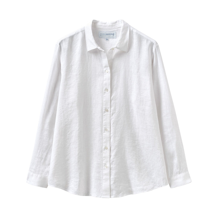 Summer lifestyle women's classic white linen shirt