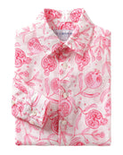 boys linen shirt in white with pint pomegranate print