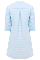 Womens flared Decima dress in pale blue Guava print, holiday fashion by Lotty B Mustique
