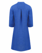 Lightweight Sax Blue linen dress for women, back view – versatile tunic dress with hemmed cuffs
