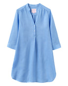 Linen Decima Dress in solid French Blue with 3/4 sleeves and V-neckline – casual day dress for women