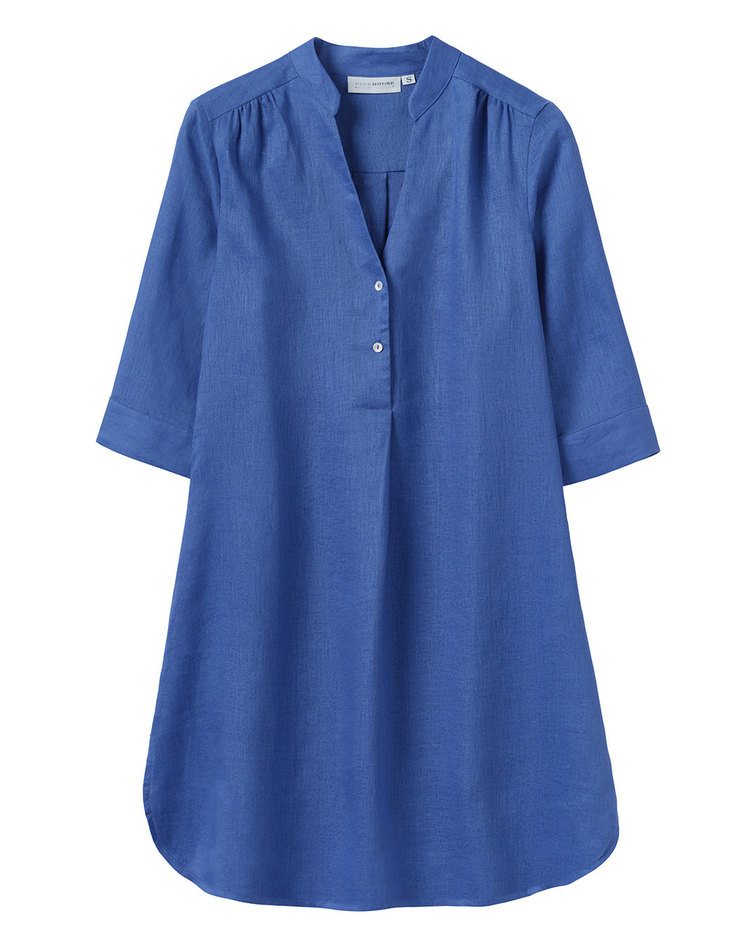 Linen Decima Dress in solid Dazzling Blue with 3/4 sleeves and V-neckline – casual day dress for women