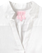 Close up collar detail view of classic White women's linen Kim blouse by Pink House – ideal for summer and vacation fashion.