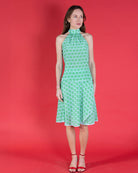 Silk Olivia halterneck top in green Lime Slice crepe-de-Chine silk with matching wrap skirt