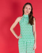 Matching silk co-ords Olivia halterneck top in green Lime Slice crepe-de-Chine
