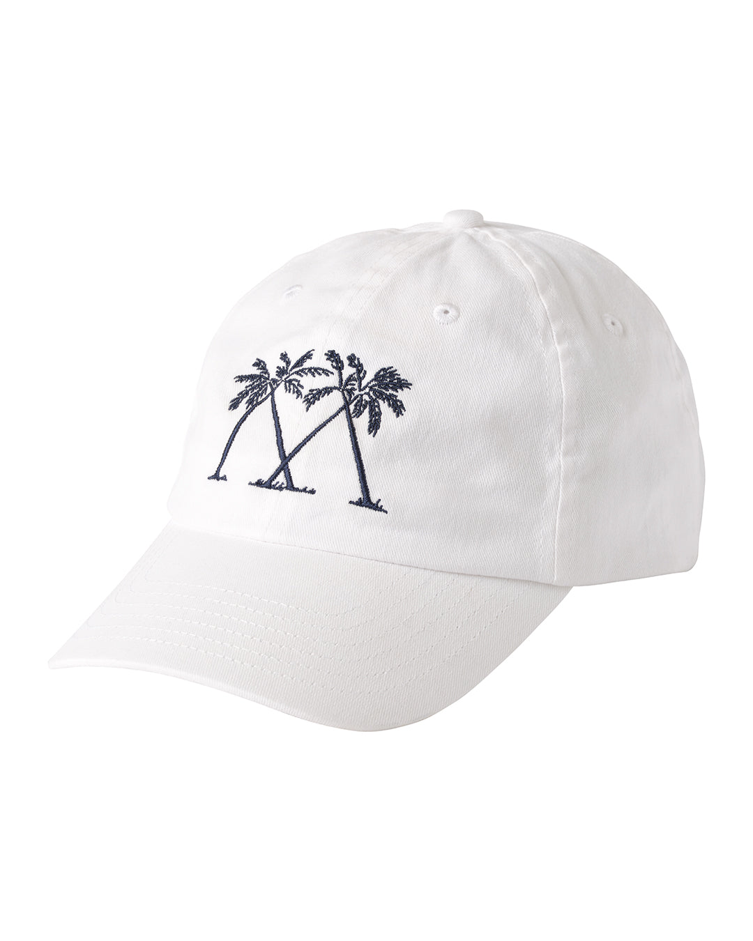 White cap with palm tree design on a white background