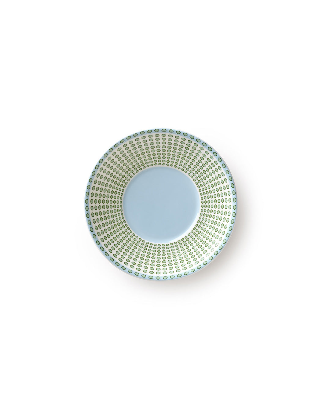 Fine bone china espresso saucer in Palms Sage Green design by Pink House Mustique, elegant British-made tableware.