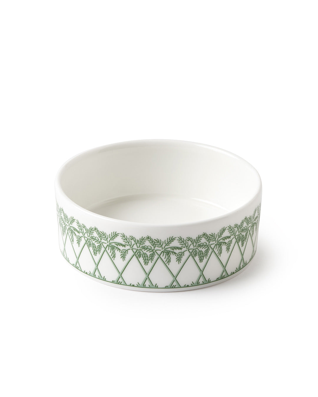 Fine bone china small dish in Palms Sage Green design by Pink House Mustique, British-made decorative tableware.