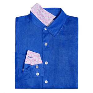 Childrens dazzling blue linen shirt by Lotty B Mustique