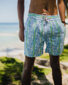 man in designer swim shorts