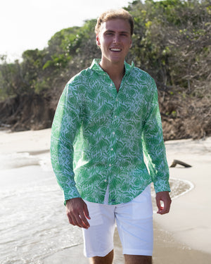 Floral print mens linen shirt vacation style