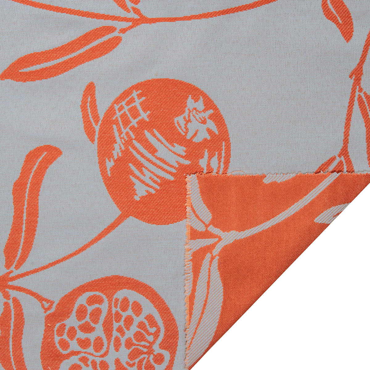 Performance Fabric Drapery FAN PALM SILVER / RUST ORANGE swatch showing the reverse