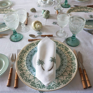 Elegant fine bone china dinner service in Mustique Island green design by Lotty B