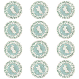 Fine Bone China decorative charger plate set (12 pieces) in Mustique Island green design by Lotty B