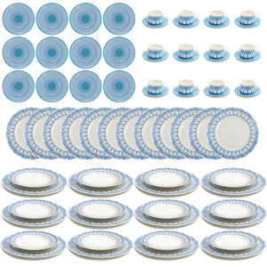 Fine Bone China full dinner service set for 12 place settings (72 pieces) Palms blue design by Lotty B Mustique