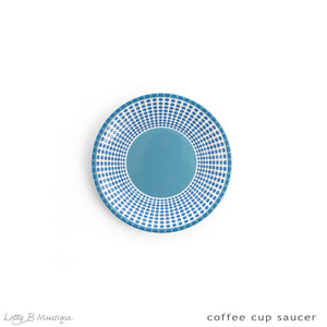 Fine bone china coffee cup saucer in Palms blue design by Lotty B
