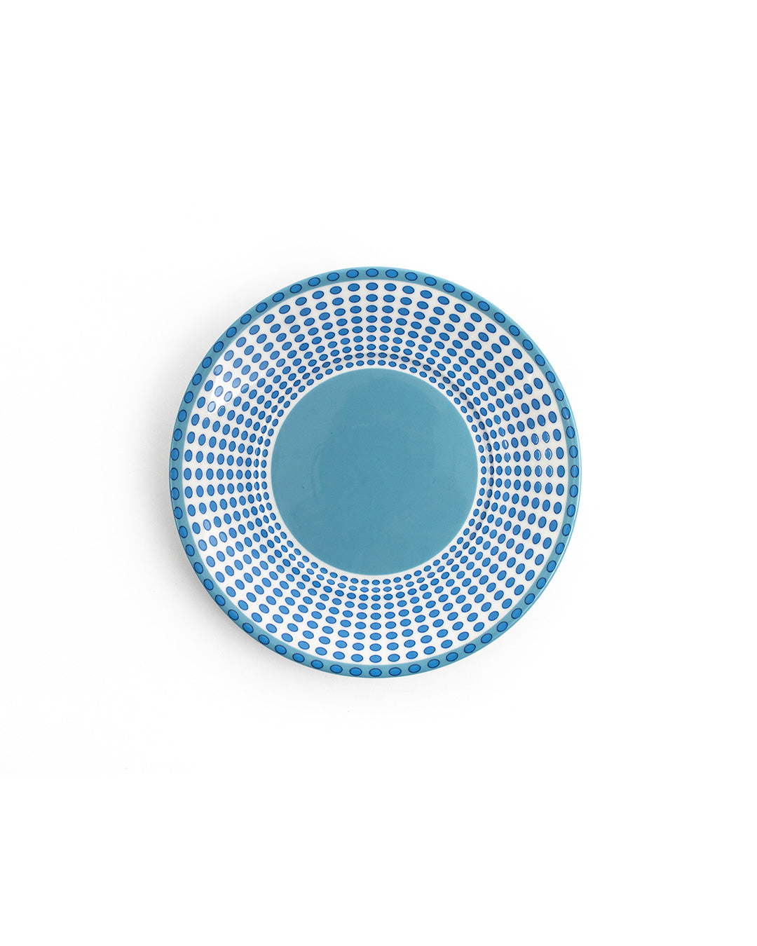 Fine bone china saucer in Palms Azure Blue design by Lotty B for Pink House Mustique.