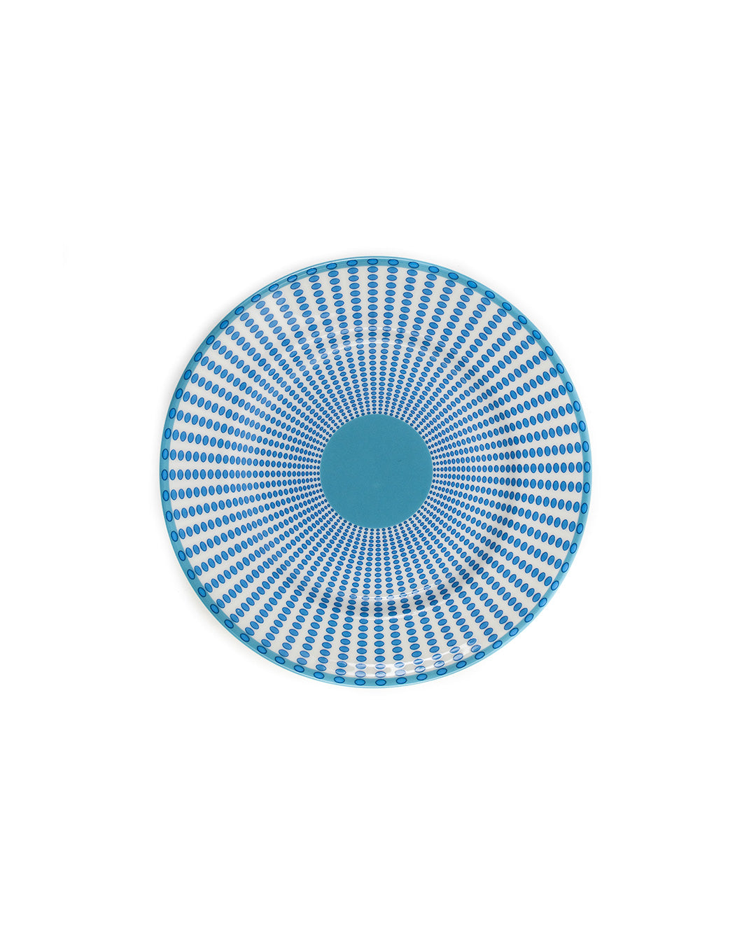 Fine bone china side plate in Palms Azure Blue design by Lotty B for Pink House Mustique, handmade in England.