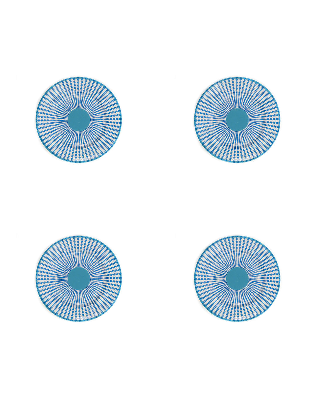 Set of 4 fine bone china side plates in Palms Azure Blue pattern by Pink House Mustique, handmade in England.