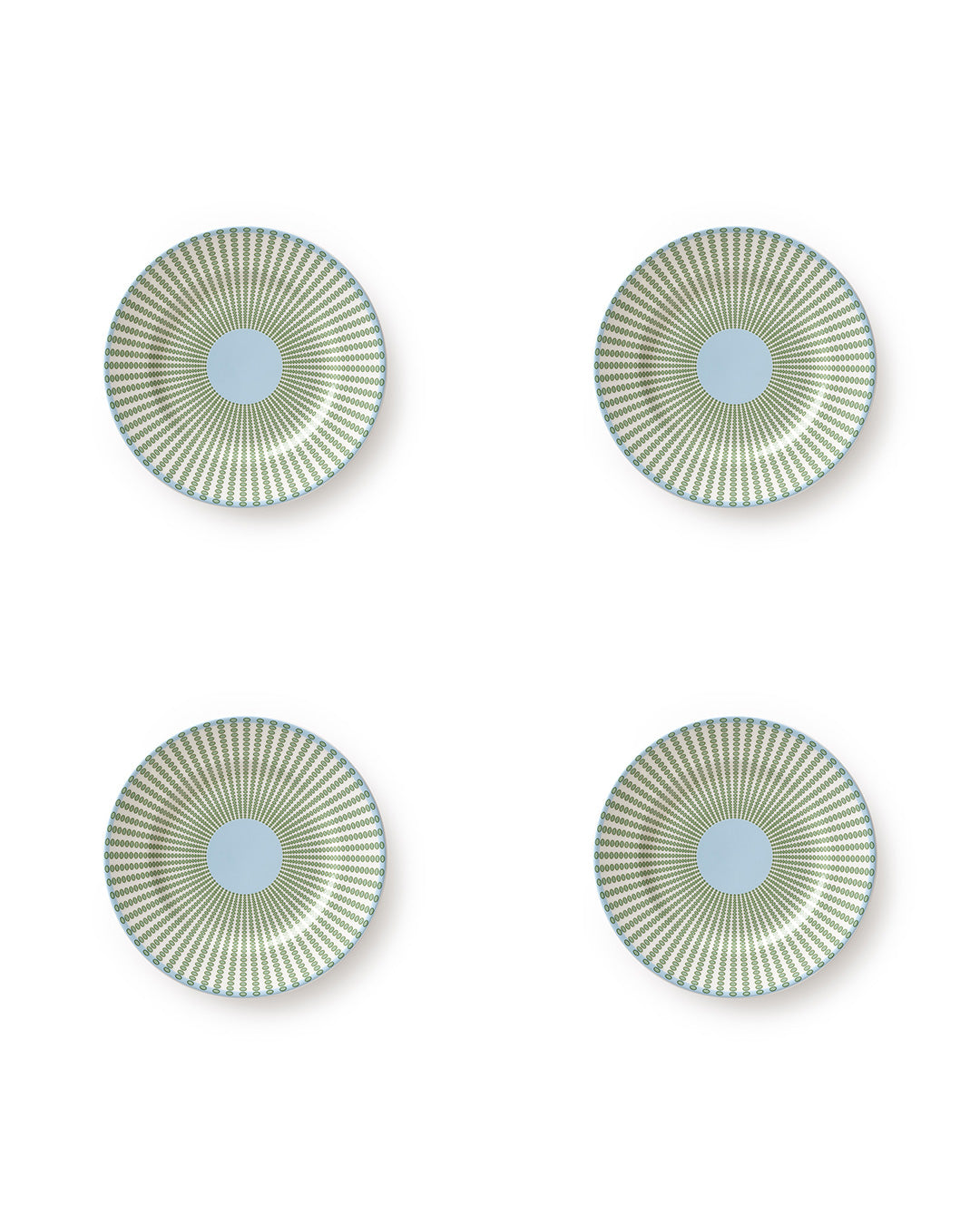 Set of 4 fine bone china side plates in Palms Sage Green design by Pink House Mustique, handcrafted in England.