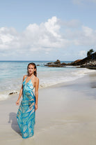 Silk Long Halter Dress LEAVES - Pink House