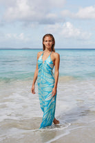 Silk Long Halter Dress LEAVES - Pink House