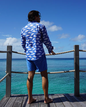 Vacation Shirt Blue Egret print Basil's Bar Mustique