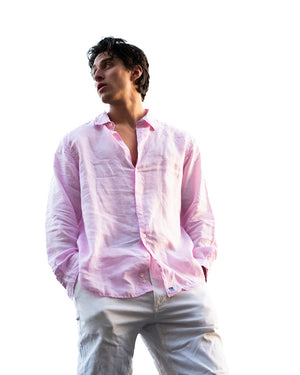 Men's smart casual linen shirts in plain pale pink Pink House Mustique