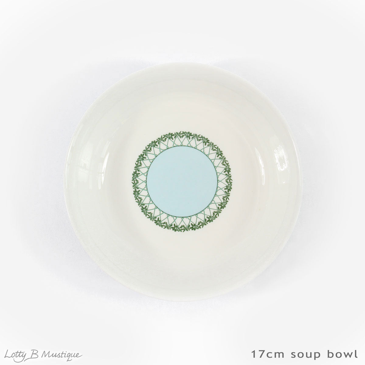 Inside of 17cm soup bowl in Mustique Island design