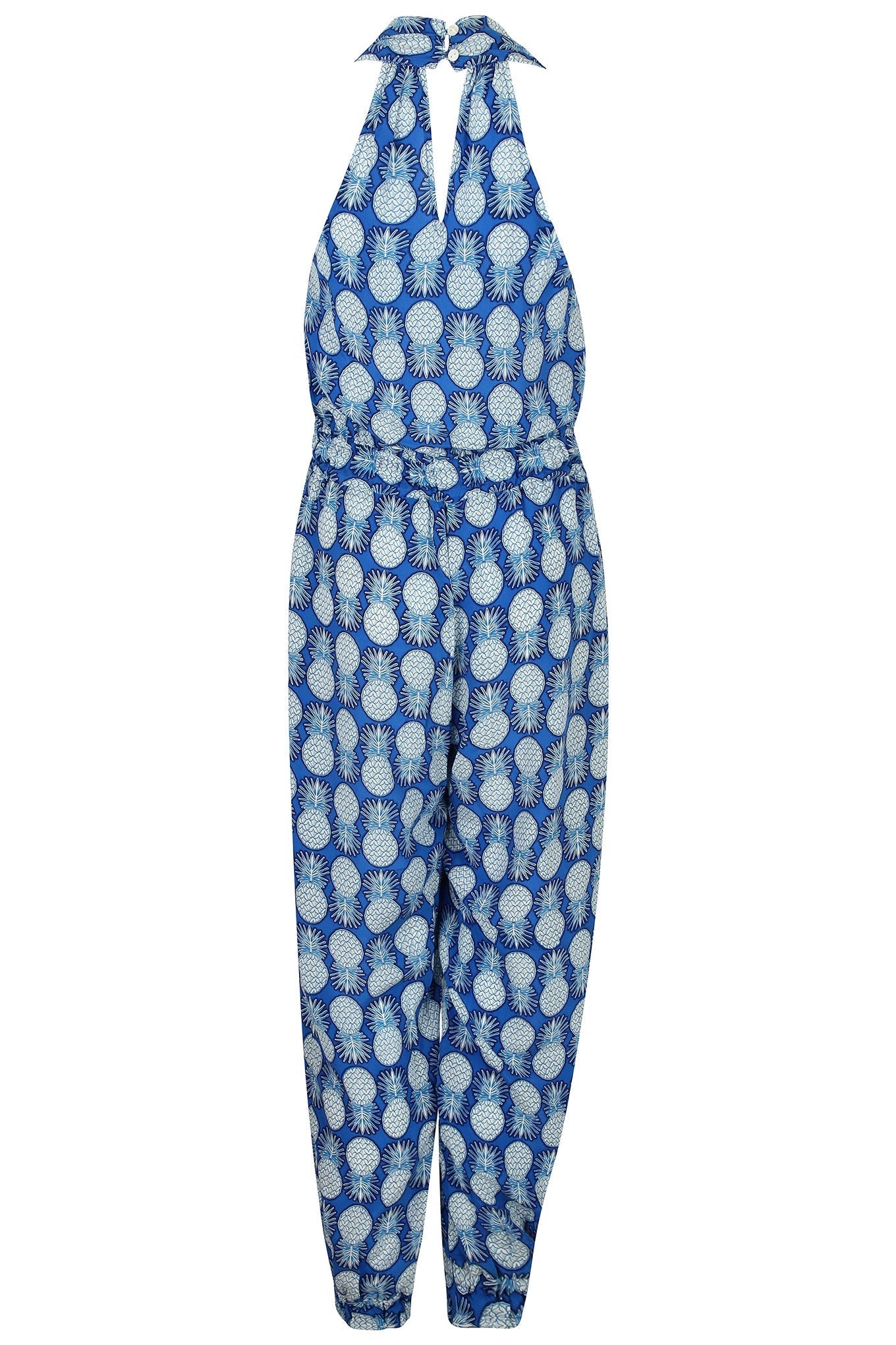 Lotty B Jumpsuit in Silk Crepe-de-Chine: PINEAPPLE - BLUE Back