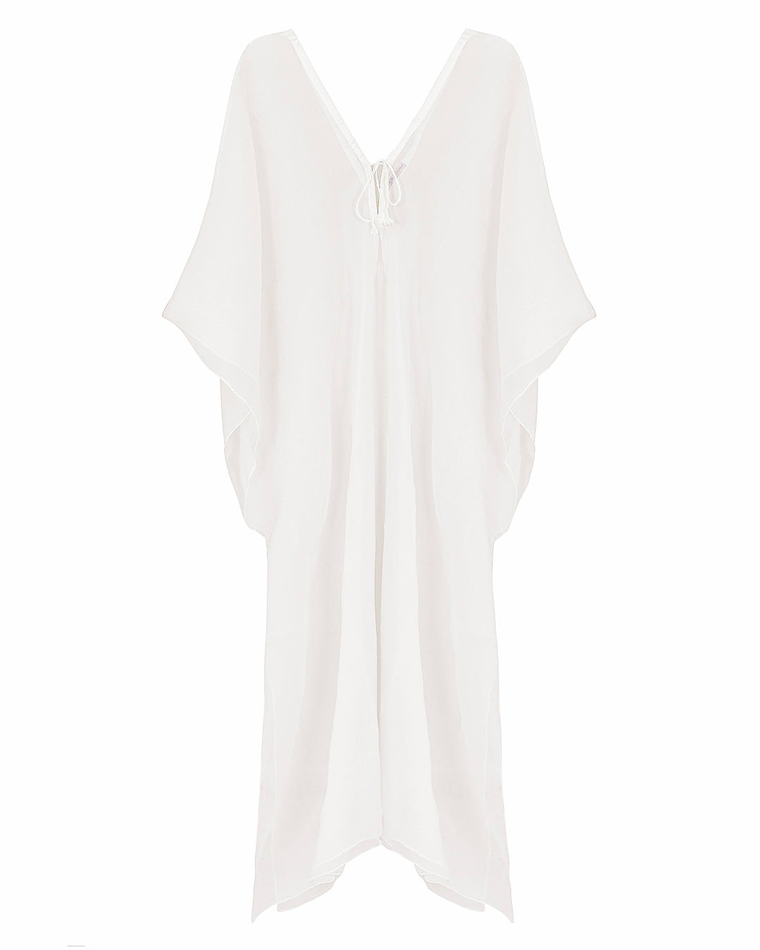 Pure chiffon silk mid length kaftan in classic white by designer Lotty B