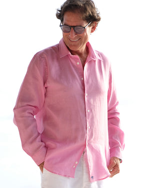 Fuchsia pink mens casual linen shirt