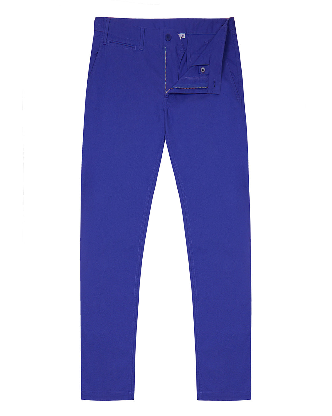 Button and fly opening stretch linen pants in dazzling blue. Resortwear by Pink House