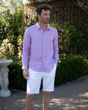 Tropical vacation mens plain lilac linen shirt
