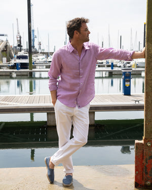 Yacht vacation menswear plain lilac linen shirt