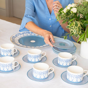 Setting the table with Pink House Home tableware in Palms blue design by Lotty B