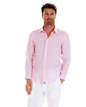 Mens Linen Shirt (Pale Pink) Front